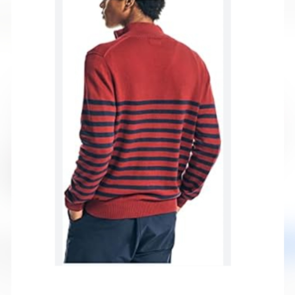 NEW Nautica Navtech Red Navy Striped 1/4 Zip Knit Top Sweater